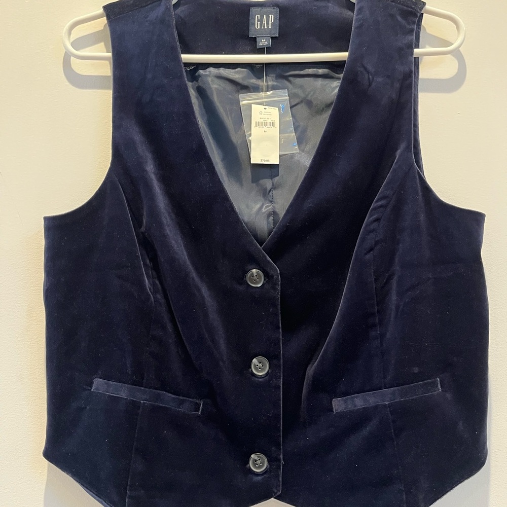 GAP Women's Blue Velvet Button-Up Vest